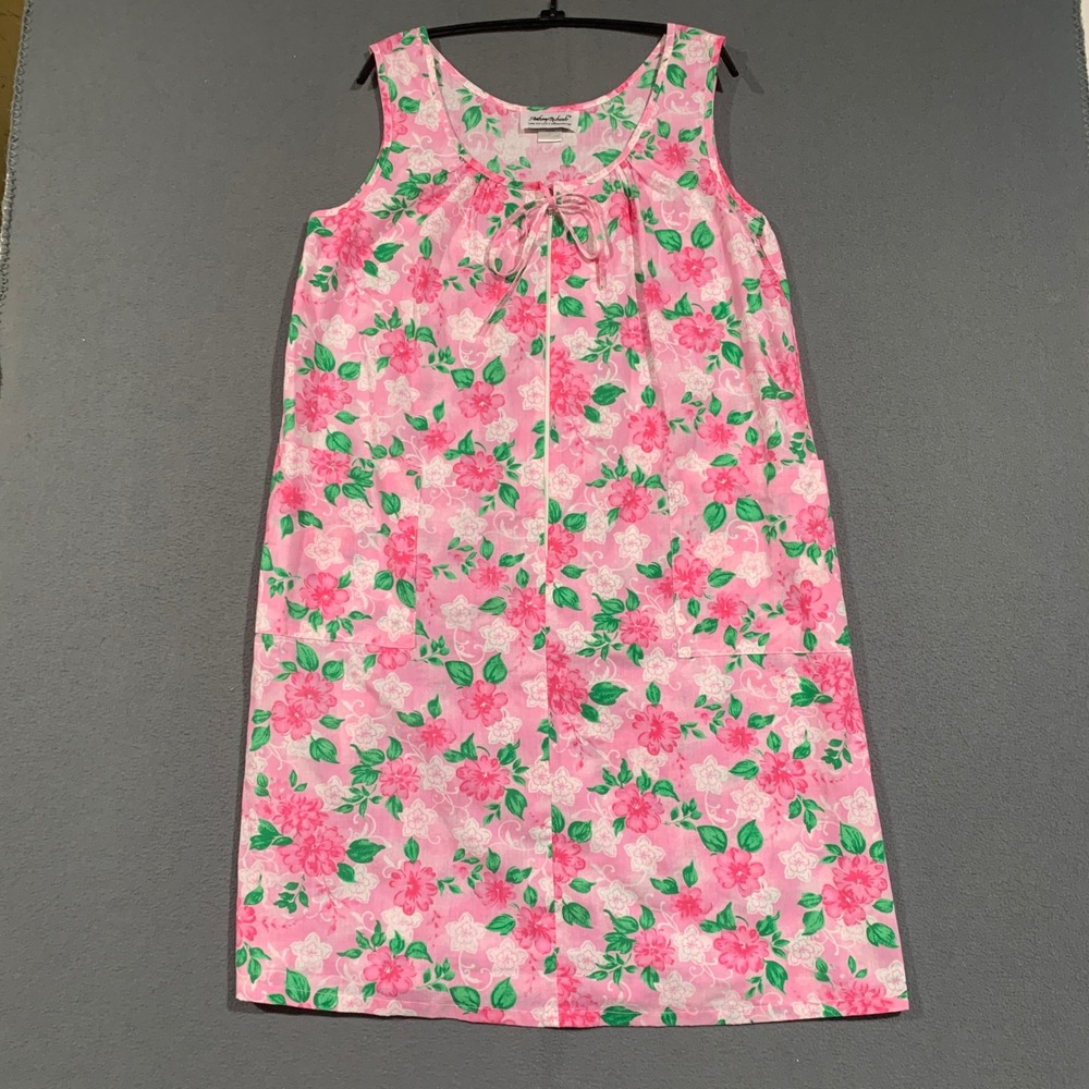 Anthony Richards House Dress Womens LG Pink Floral Zip Front Sleeveless Muumuu